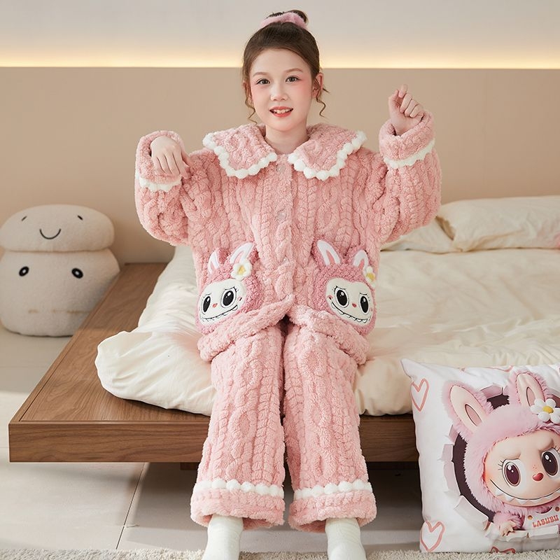 儿童睡衣2025新款秋冬款珊瑚绒加厚冬季女童法兰绒大童女孩家居服