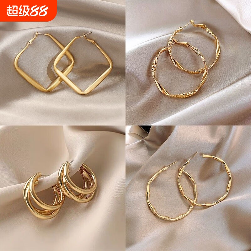 复古耳环女2026新款爆款金色港风高级感气质耳圈设计耳饰简约螺旋