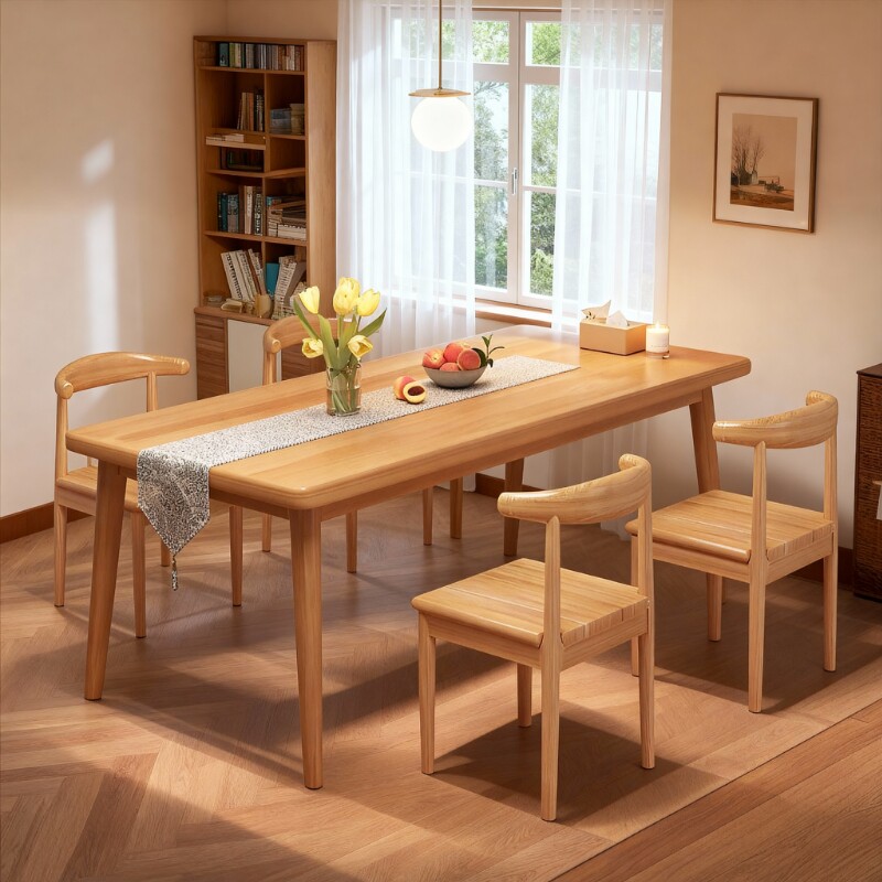 实木腿餐桌家用小户型长方形吃饭桌子商用餐桌椅组合橡木茶桌收纳