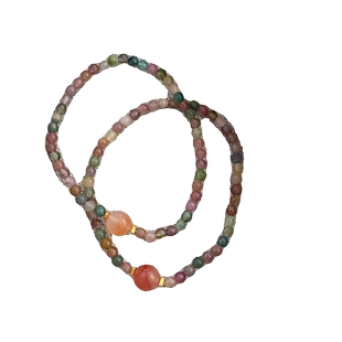 天然碧玺手链串珠弹力绳套装手串女可水洗叠戴少女心首饰聚财朱砂