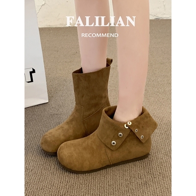 马丁靴女2025新款爆款秋季炸街女靴子超火短靴内增高咖色棕色短筒