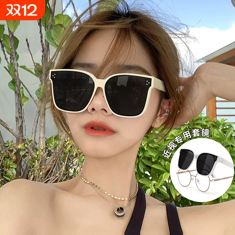 套镜近视太阳眼镜男款潮夹片偏光防紫外线开车专用白框墨镜女驾驶