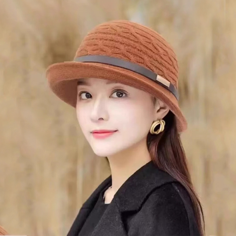 日系针织卷边小礼帽渔夫帽子女秋冬复古百搭英伦名媛圆顶盆帽韩版