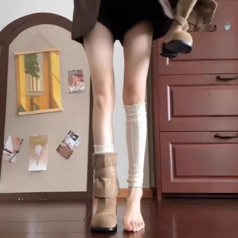 miu系白色蕾丝堆堆袜女夏季薄款网眼透气中筒袜显瘦腿套纯色百搭