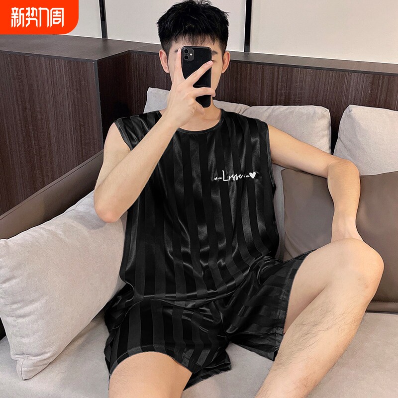 红豆男士睡衣夏季新款冰丝凉感背心短裤青少年可外穿加大码家居服