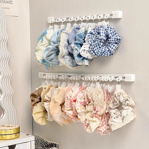 大肠发圈收纳神器发饰收纳杆免打孔壁挂上墙夹方巾头花发绳展示架