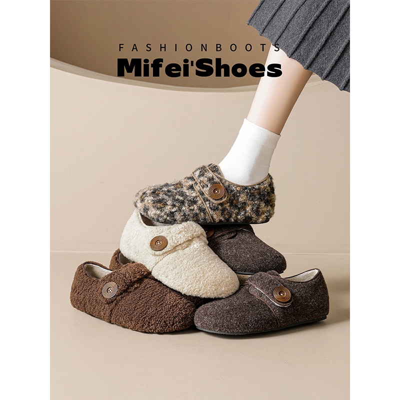 米霏~加绒毛毛鞋女秋冬保暖内增高棉鞋羊羔毛全包勃肯鞋大码女鞋