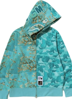 潮牌APE连帽卫衣重磅高版本冬SHARKAPE迷彩拉链外套亲子红色刺绣