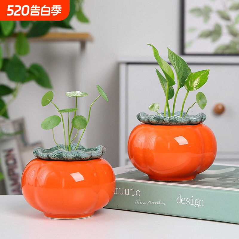 陶瓷柿柿如意桌面植物水培罐花盆多肉盆栽盆景绿萝铜钱草花器绿植