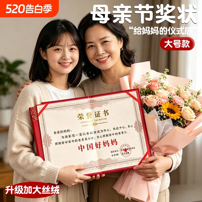 母亲节奖状送妈妈感恩母亲节中国好妈妈奖状礼物创意奖状A4证书好妈