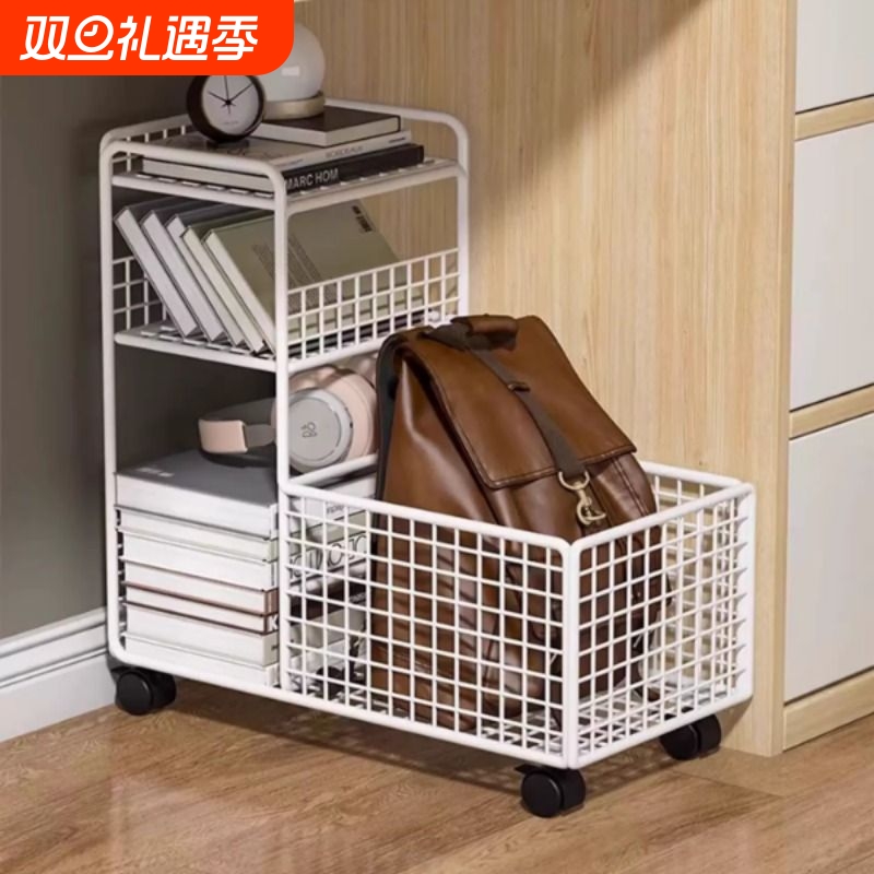 可移动书架带轮书桌旁放书包置物架落地铁艺书本收纳简易学生书柜
