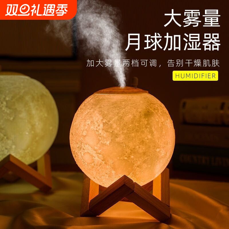 加湿器卧室补水喷雾静音空气净化香薰小夜灯USB插电式星球灯家用