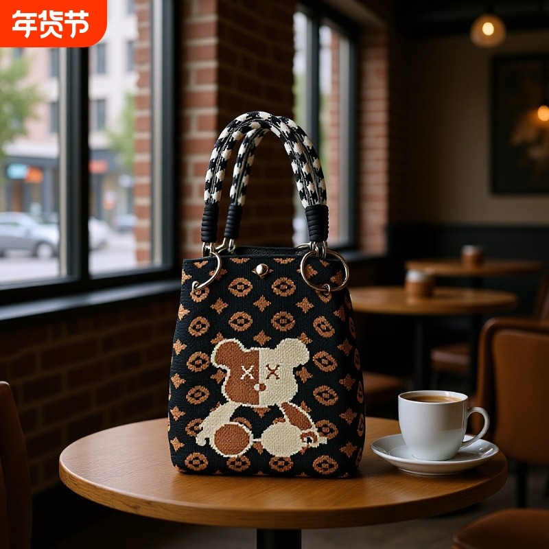 手提包女新款时尚可爱卡通动物大容量便携收纳包通勤单肩包编织包,箱包皮具/热销女包/男包,手拿包,淘宝优惠券,粉丝福利购,淘宝优惠卷
