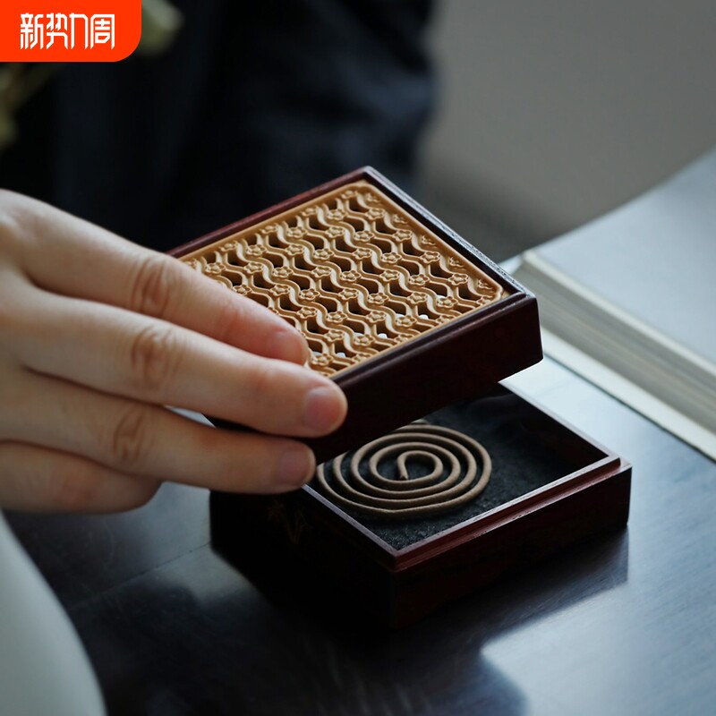 小叶紫檀线香盒红木质家用室内檀香熏香炉沉香卧香炉香插摆件
