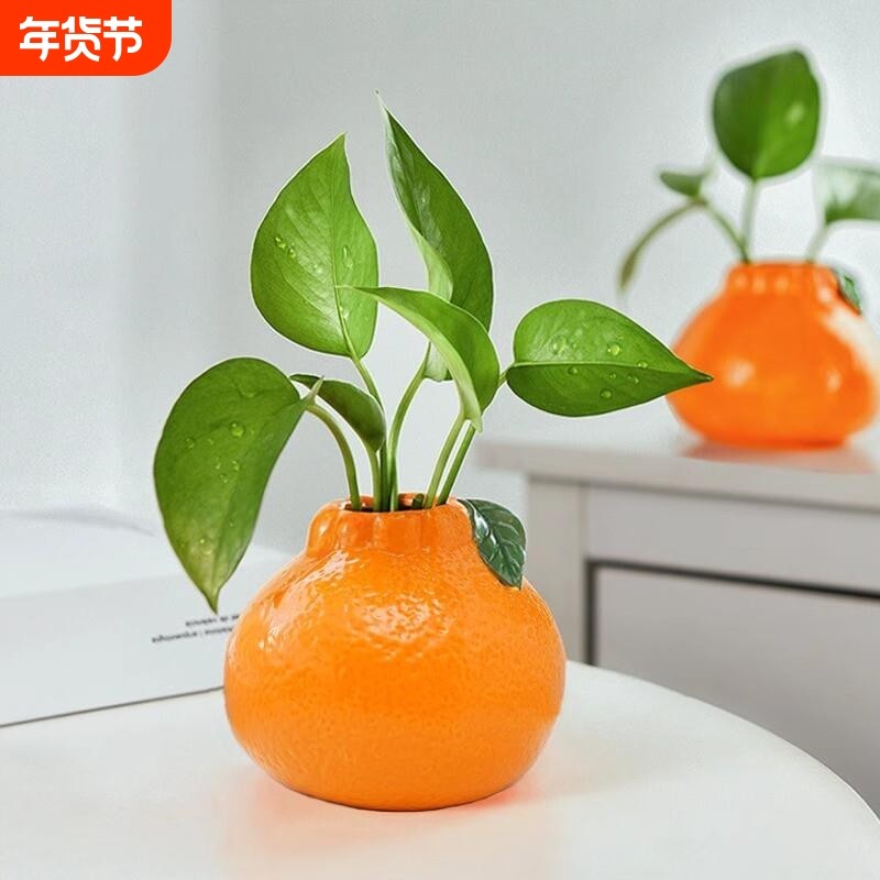 塑料仿真橘子花瓶养水绿箩水培花盆家具桌摆装饰摆件高颜值田园风