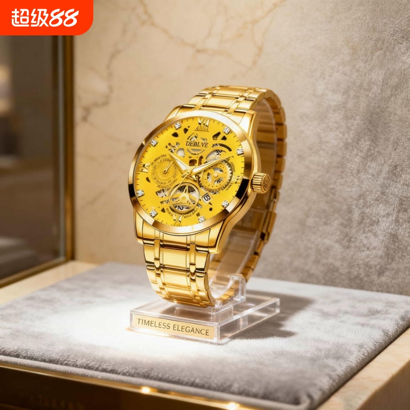 男士手表男正品名牌全自动非机械表钢带男款商务防水石英腕表老人