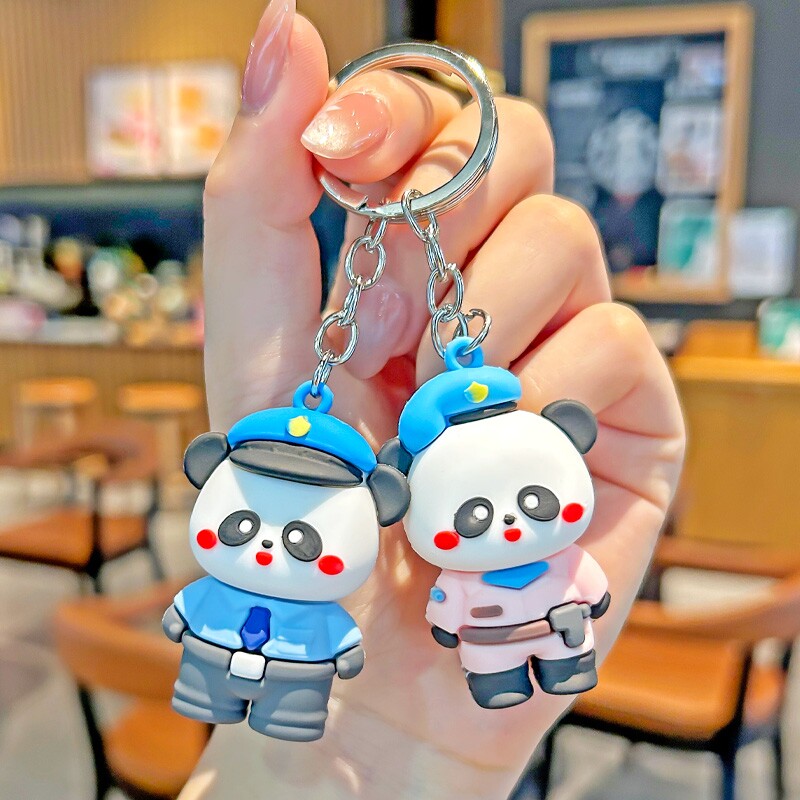 2026新款卡通熊猫警察钥匙扣圈可爱女书包挂件活动宣传创意小礼品图片