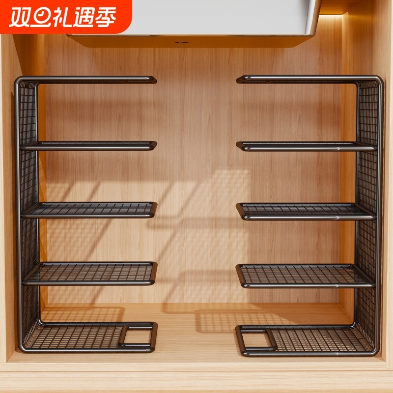 厨房保鲜膜置物架下水槽隔断橱柜内开放式免打孔抽拉手提包分层架