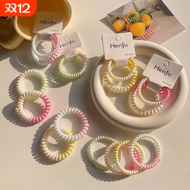 高弹力电话线发圈女2025新款彩色无痕头绳韩系扎头发皮筋发绳细款