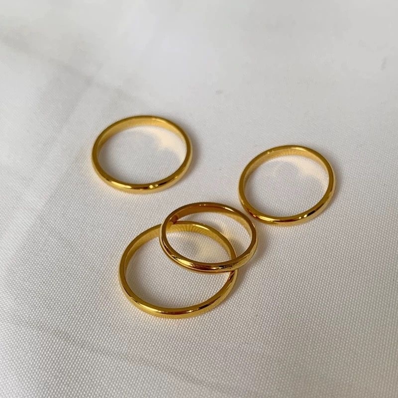 不掉色钛钢素圈古法传承金色光面戒指女实心闭口指环潮流新款INS