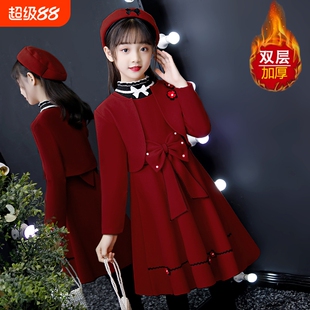 过年女童秋冬套装2026新款小女孩洋气连衣裙外套冬季儿童新年冬裙