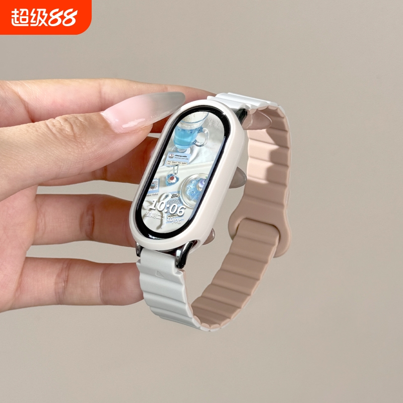 适用小米手环9表带8腕带新款10配玫红磁吸硅胶智能运动9/8nfc陶瓷特别版回环替换带男女高级感配件粉色蓝色