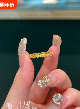 镶钻花丝素圈戒指小众设计