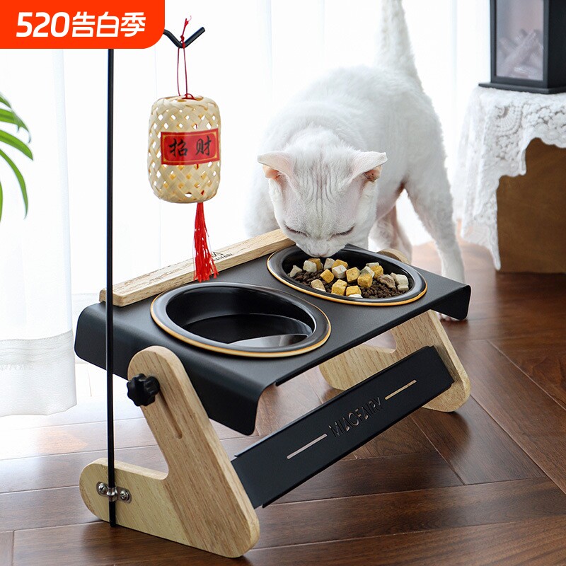 喵仙儿中式狗碗猫碗加大可调节金属猫咪食盆狗喂食器宠物食具用品