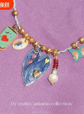 ZZZITA Sofia Neclace 美式嬉皮彩色吊坠编绳项链小众设计锁骨链