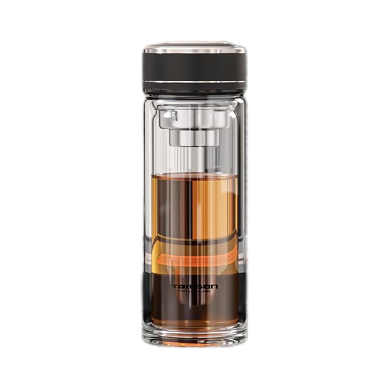 汤臣派高档双层加厚玻璃杯男士隔热水杯便携耐高温商务大容量茶杯