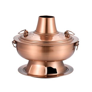 老北京木炭火锅纯特厚铜锅不锈钢老式紫铜色碳涮羊肉锅火锅清仓