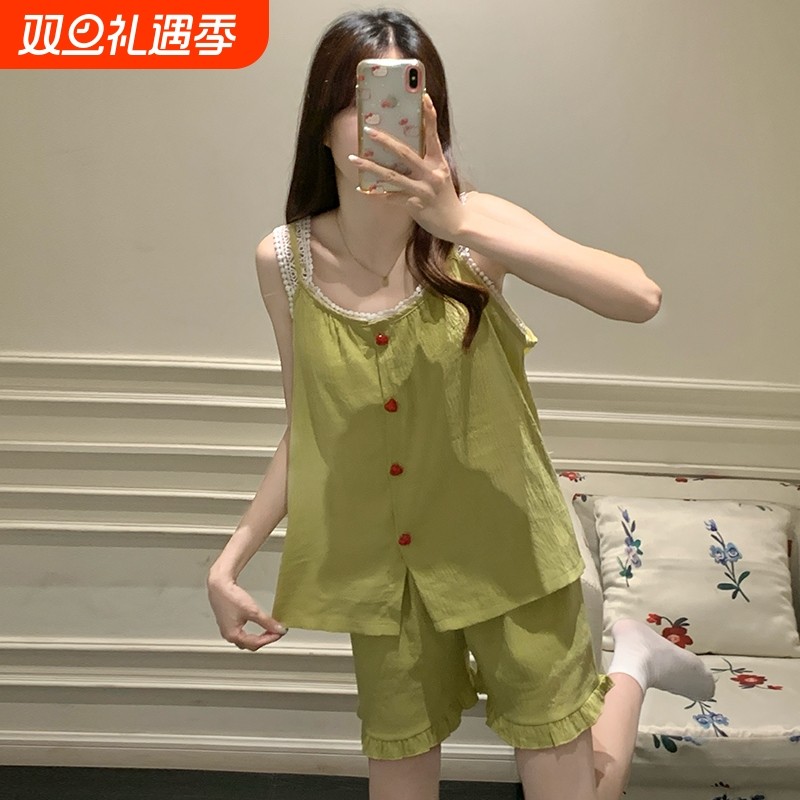 棉睡衣女款夏季带胸垫性感吊带套装女士家居服可外穿居家休闲薄款