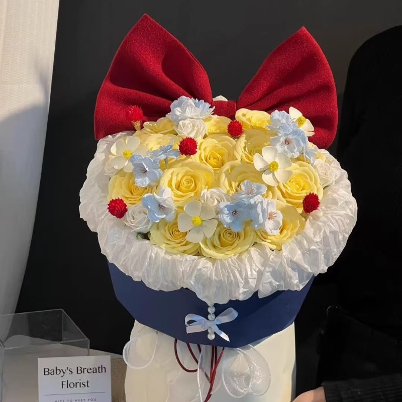 白雪公主配色玫瑰花束成品香皂花仿真手捧花情人节生日送礼物摆放