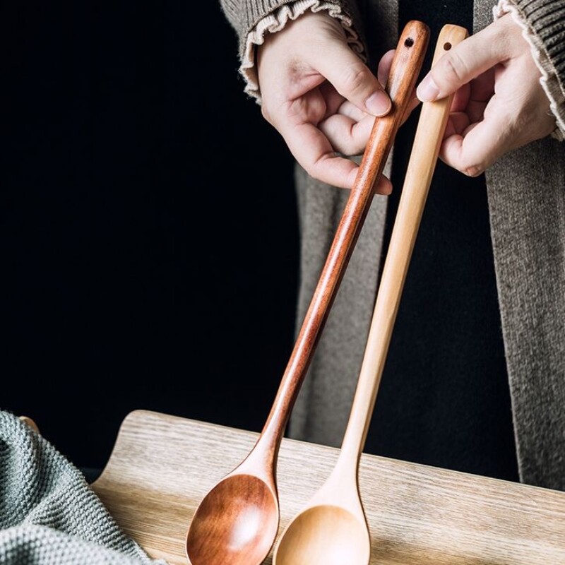 长柄木勺子加长木制料理勺韩式搅拌勺酱汤料蜂蜜勺