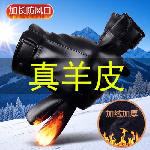 羊皮加厚保暖边扣款手套男士