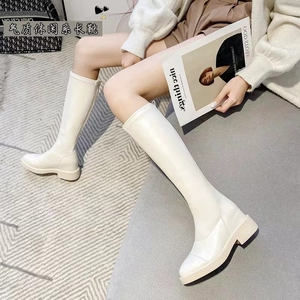 时尚不过膝长筒靴女2024秋季新款粗跟长靴显腿长骑士靴加绒马丁靴