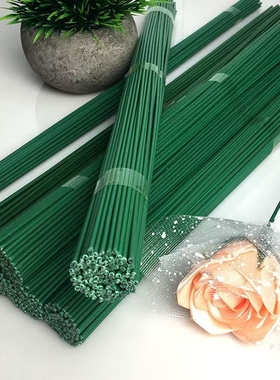 2号花杆手工diy假花枝塑料花绿色杆子仿真花枝包胶花杆铁丝加粗硬