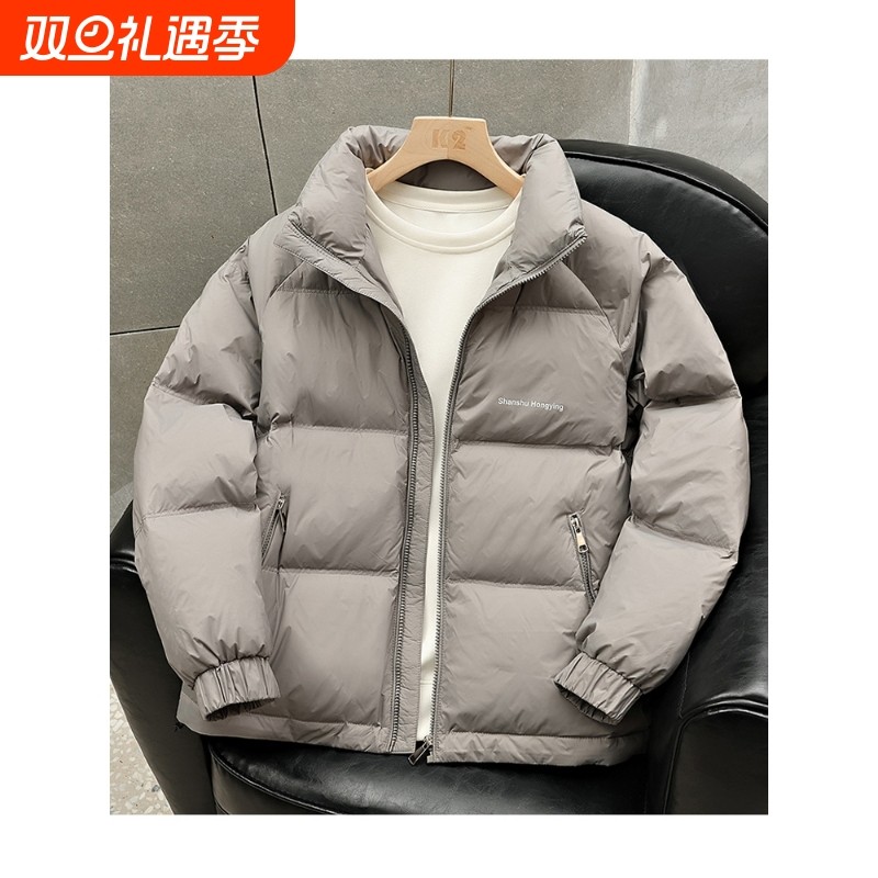 户外温暖轻薄款羽绒服男冬季2025新款痞帅立领防寒服黑金发热冬装