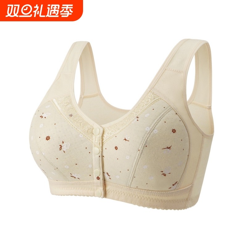 中老年花纹柔软舒适无钢圈妈妈大杯大码棉质内衣女背心式文胸罩