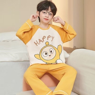2025新款儿童卡通蛋仔睡衣男早秋冬薄款纯棉长袖中大童家居服套装