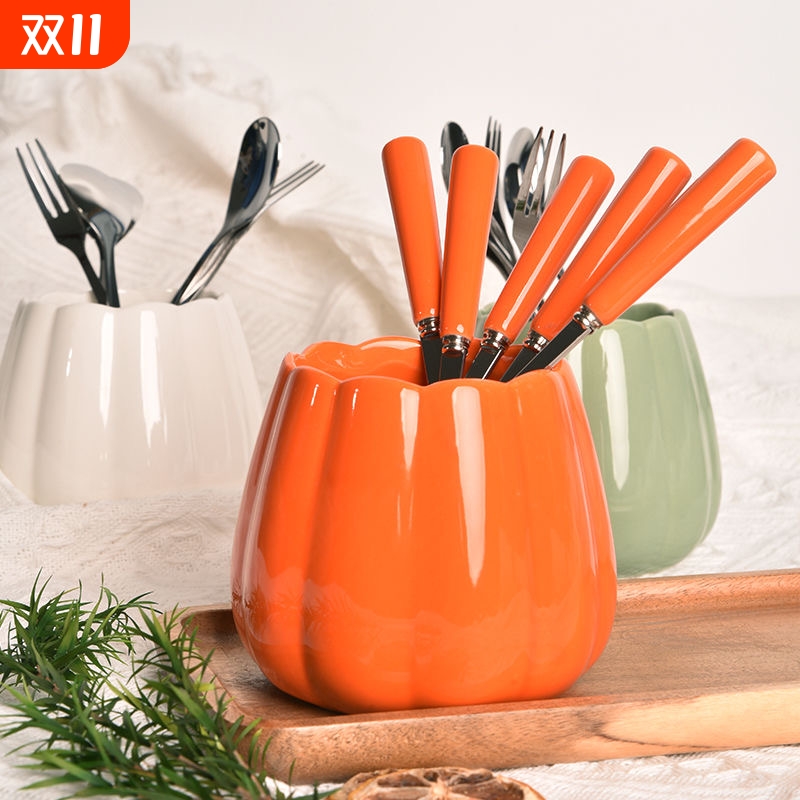 水果叉子套装家用不锈钢高颜值收纳陶瓷可爱甜品儿童创意勺子网红