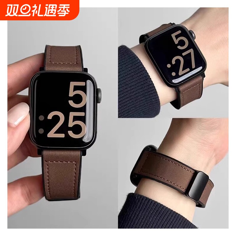 适用小米手环9pro表带秋冬8/7pro手腕带新款疯马皮红米手表5/4手表带皮质替换表带创意高级感男女