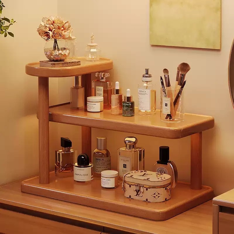 化妆品置物架梳妆台桌面护肤品收纳盒实木玄关香水口红首饰收纳架