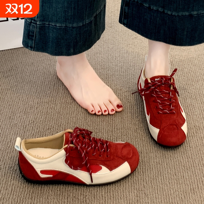 红色德训鞋女款2025新款秋季爆款超火百搭阿甘运动休闲板鞋子女鞋