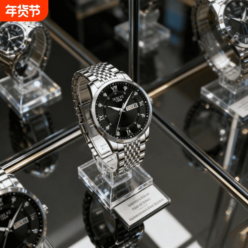手表男款机械风全自动防水高级感全自动男表数字双日历防水腕表男