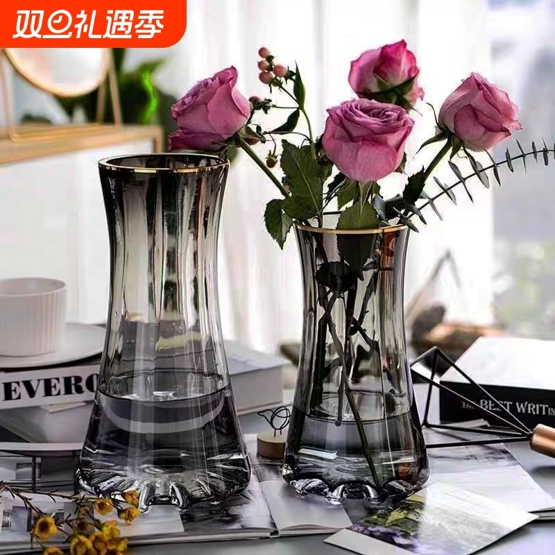 轻奢玻璃花瓶透明水养鲜花富贵竹高级感创意客厅插花摆件卧室桌面