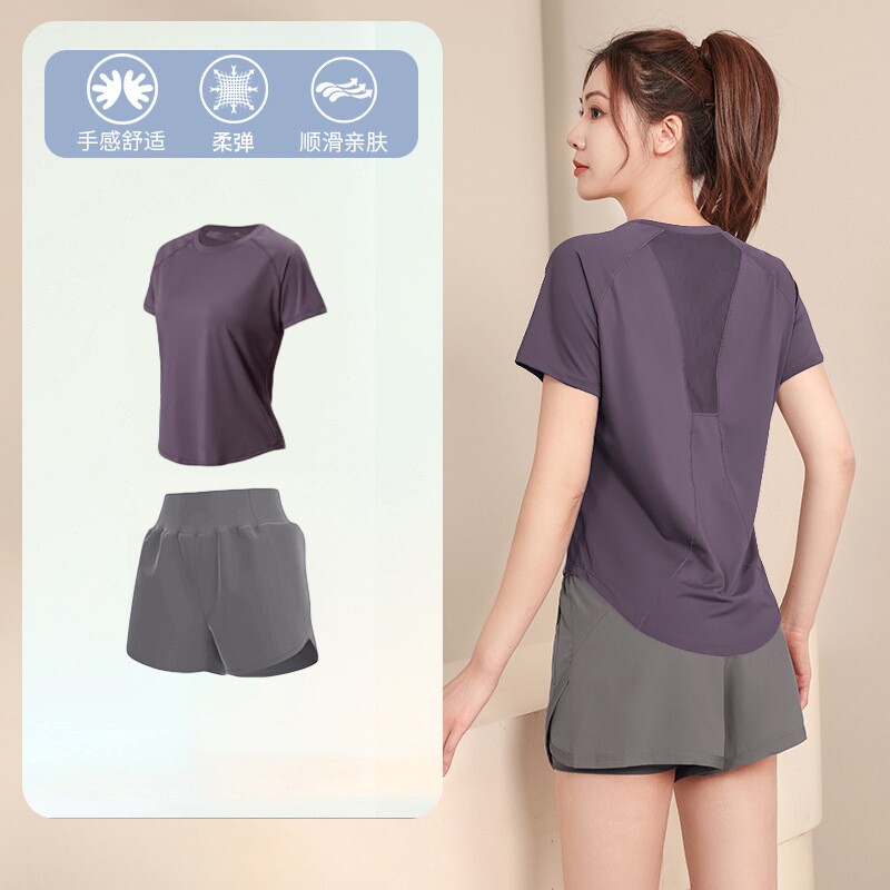 健身服套装女新款专业跑步速干衣夏季宽松短袖瑜伽服羽毛球运动服