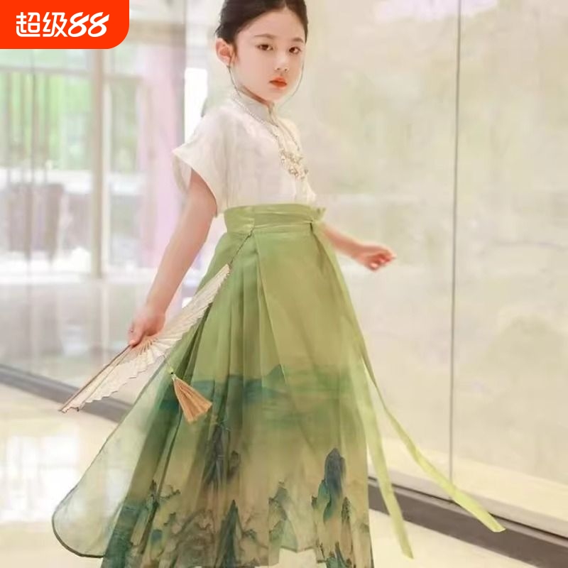 女童女孩马面裙中国风古装儿童中式套装新款春秋明制唐装汉服12