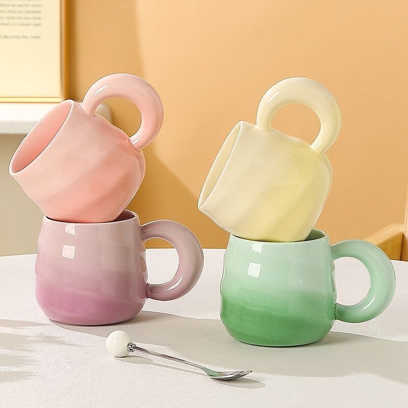 喜多康网红早餐陶瓷马克杯陶瓷杯渐变奶油把手水杯大容量