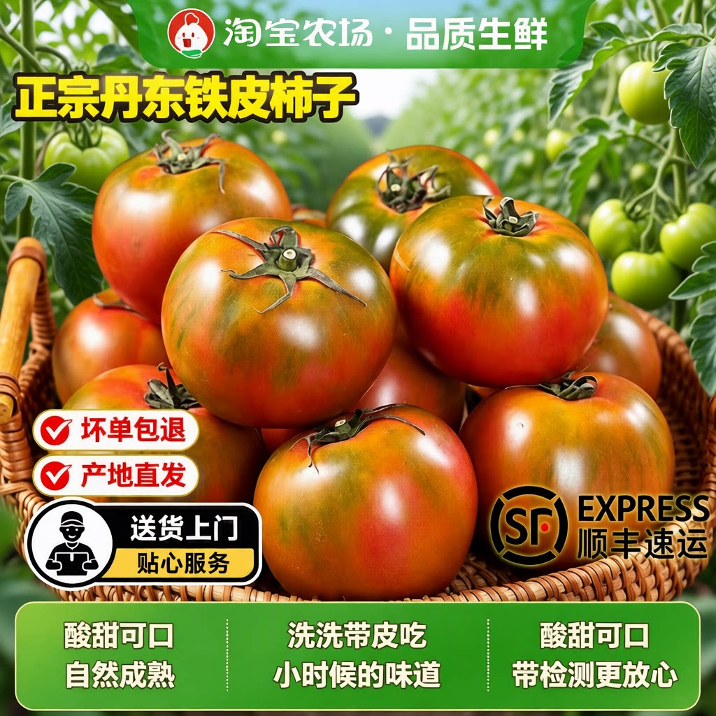 顺丰包邮东北铁皮柿子西红柿自然成熟草莓水果酸甜自家种生吃番茄